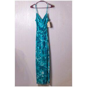 NWT Persaya Teal and Blue Ruched Maxi Dress - Size Medium